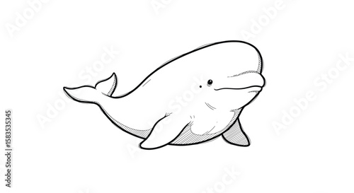 Whimsical white whale delights with its chubby charms and playful spirit