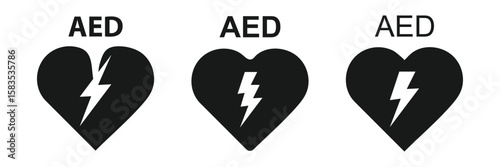 AED Symbol Automated External Defibrillator Sign For Emergency First Aid And Healthcare Black Icon.