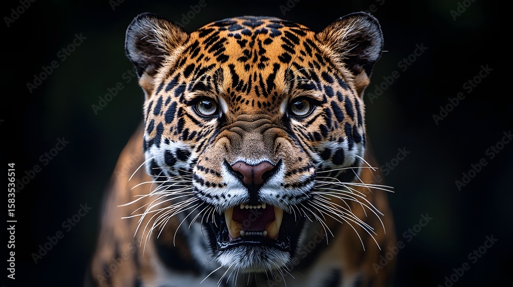 Fototapeta premium A fierce s face in mid roar its sharp fangs bared