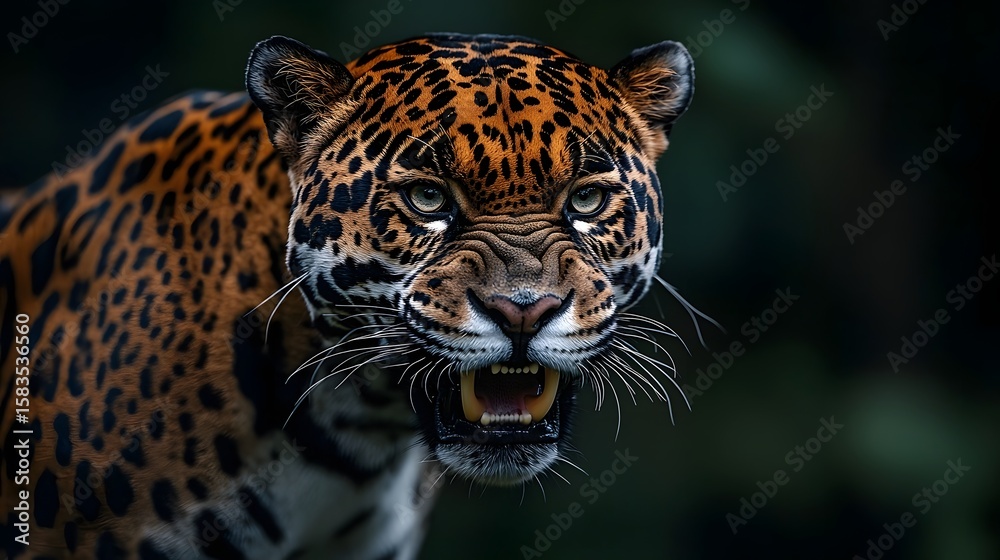 Naklejka premium Fierce roar of a its sharp fangs bared in territorial anger