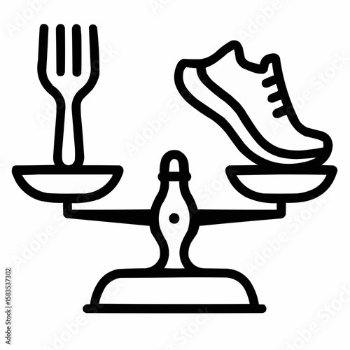 Scale balancing fork and running shoe. Caloric equation
