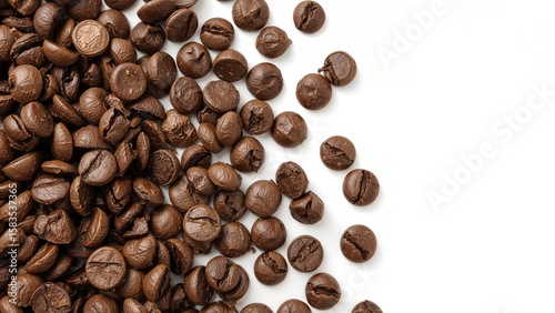 Close-up of chocolate morsels and a coffee beverage