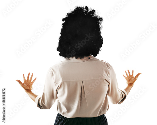 Businesswoman presenting png cut out, back view, transparent background