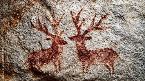 Ancient red deer cave art drawing