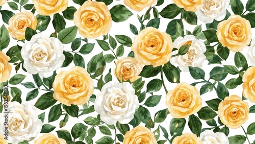 Lovely mix of yellow and white roses flourishing in nature