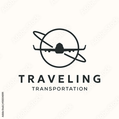 airplane travel line art logo vector minimalist illustration design, fly transportation logo design