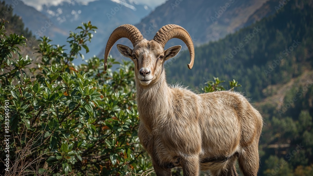 Obraz premium Blue sheep known as Bharal or Naur posing before the lens