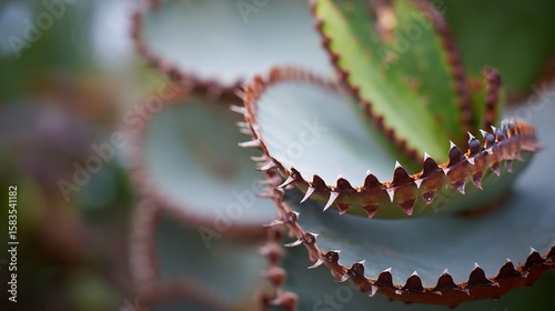 zoom of a cactus leaf with spiny edges, waxy surface, and desert-adapted structure cactus leaf close-up, spiny edge detail, waxy desert plant, succulent leaf texture, drought adaptation illustration, 