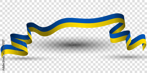 Waving isolated ribbon in blue yellow ukrainian flag design. Ukrainian ribbon flag for national day
