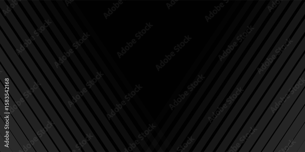 Obraz premium Black oblique straight line background. Masculine dark linear abstract wallpaper. Elegant luxury striped gradient texture. Grey diagonal lines backdrop for flyer, banner, poster, presentation. Vector