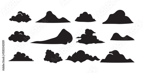 clouds set. Minimal icon, Black solid silhouette cloud icon. vector illustration eps10