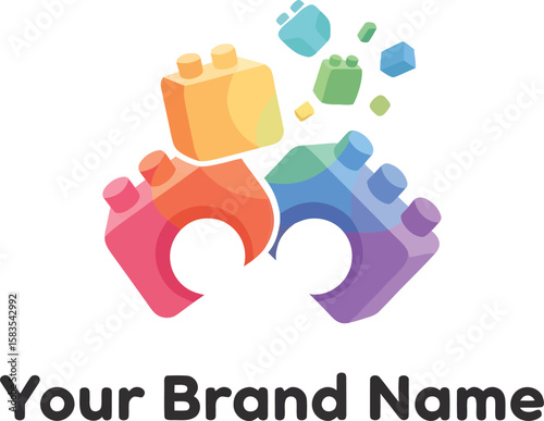 Colorful Toy Brick Paw Print Logo Vector, Creative Pet Brand Identity Design