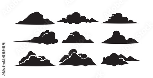 clouds set. Minimal icon, Black solid silhouette cloud icon. vector illustration eps10