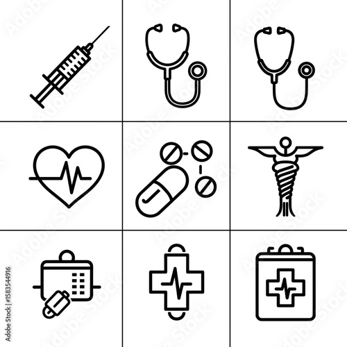 Outline Minimalist Medical Treatment Health Icon Set for Healthcare Industry