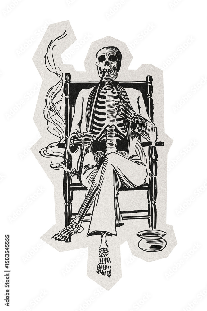 Obraz premium PNG smoking skeleton sticker white border, transparent background