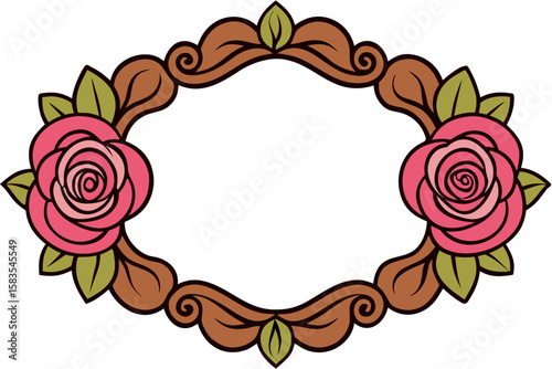 A classic vintage rose floral border frame with elegant details and a matte finish provides a delicate touch on a clean white background, silhouette