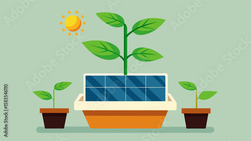 An ecofriendly planter powered by solar energy silently planting and nourishing crops with minimal environmental impact.. Vector illustration