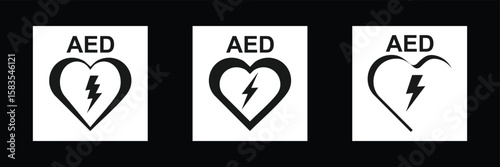 AED Symbol Automated External Defibrillator Sign For Emergency First Aid And Healthcare Black Icon.