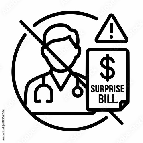 Crossed-out doctor with surprise bill. Unexpected fees