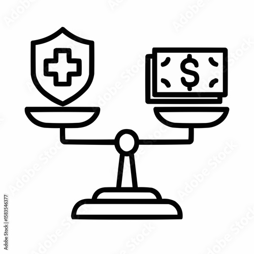 Scales balancing health services vs. mounting bills. Financial burden