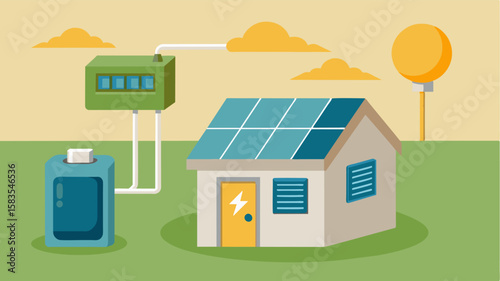 An energyefficient feeder that uses solar power and has a backup battery ensuring continuous feeding even during power outages.. Vector illustration