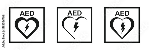 AED First Aid Kit Icon. Heart with Lightning Bolt Symbol