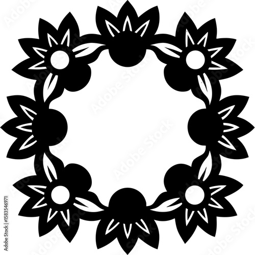 Wildflowers in a matte black frame bloom with fractal style, creating a striking and unconventional botanical arrangement, silhouette