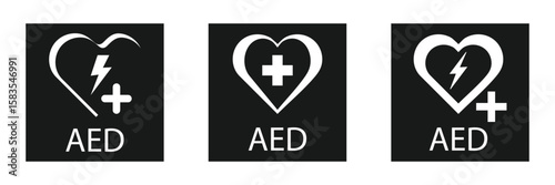 AED Symbols, Defibrillator Icons, Emergency AED Signs