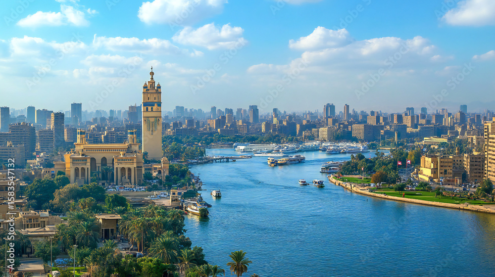 Obraz premium Cairo Skyline and Nile River View in Egypt Urban Landscape