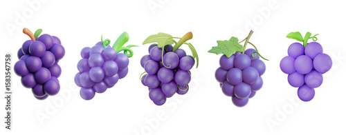 Set off 3d grape vector in various style