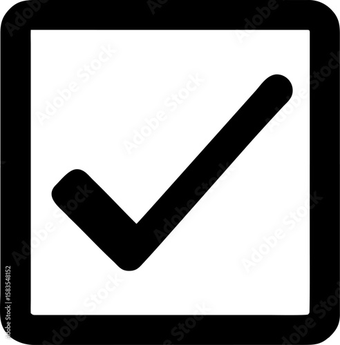 Green checkmark icon on a black button, a vector symbol of success and correctness