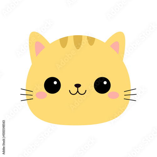 Cute orange cat face head round icon. Kawaii kitten, kitty. Cartoon funny baby character. Happy emotion. Sticker print. Flat design. White background. Isolated. Vector illustration
