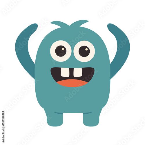 Blue monster icon. Happy Halloween. Funny cartoon kawaii character. Smiling face. Cute colorful monsters silhouette. Horns, teeth eyes, hands. Flat design. Childish style. White background. Vector