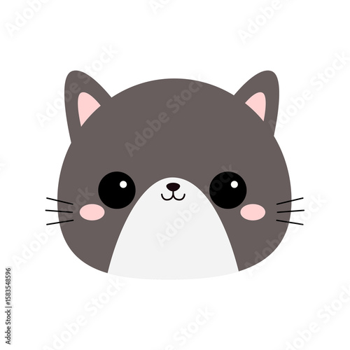 Cute cat kitten face head round icon. Kawaii kitty. Cartoon funny baby character. Happy emotion. Sticker print. Flat design. White background. Isolated. Vector illustration