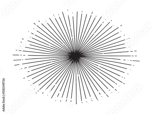 Classic sunburst engraving with etched rays radiating from center in vintage linework style