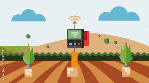 An IoTbased soil compaction sensor p in a notill field tracking the improvement of soil structure over time and reducing the need for tillage.. Vector illustration