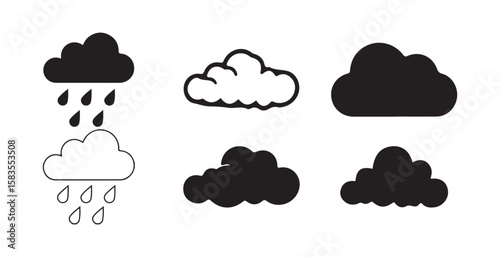Cloud icon set. Cloud weather sign collection. cloud with lightning icon, rain cloud vector, storm cloud icon. Victor illustration eps 10