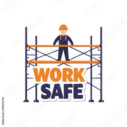 Silhouette Worker on Top of Scaffolding Holding Wrench Icon