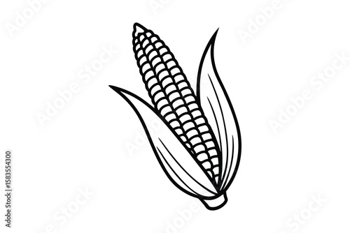 A clean and simple ear of corn, black and white, simplified graphic style, vector illustration