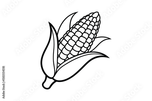 A clean and simple ear of corn, black and white, simplified graphic style, vector illustration