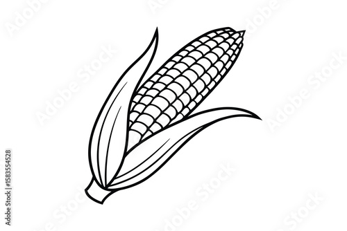 A clean and simple ear of corn, black and white, simplified graphic style, vector illustration