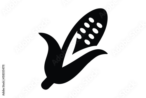 A clean and simple ear of corn, black and white, simplified graphic style, vector illustration