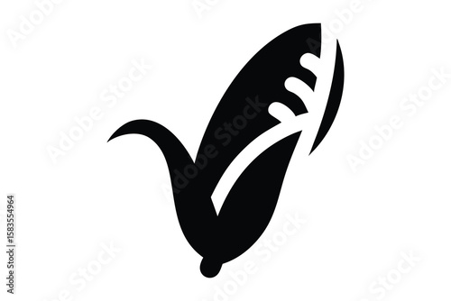 A clean and simple ear of corn, black and white, simplified graphic style, vector illustration