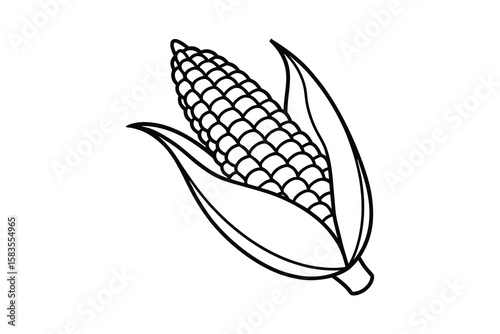 A clean and simple ear of corn, black and white, simplified graphic style, vector illustration