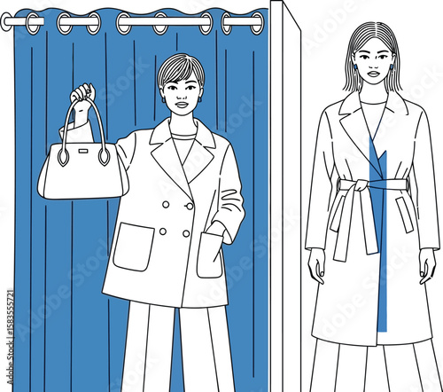 Woman shopping for new clothes in fitting room, fashion style