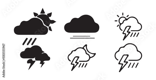 Cloud icon set. Cloud weather sign collection. cloud with lightning icon, rain cloud vector, storm cloud icon. Victor illustration eps 10