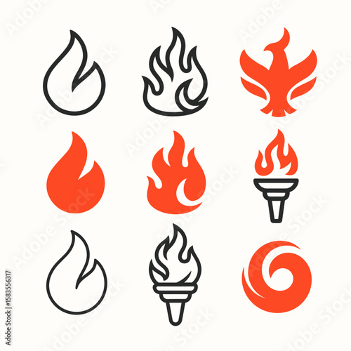 Fire Logo Vector Pack – Abstract, Sharp, Spiritual, and Geometric Flame Designs