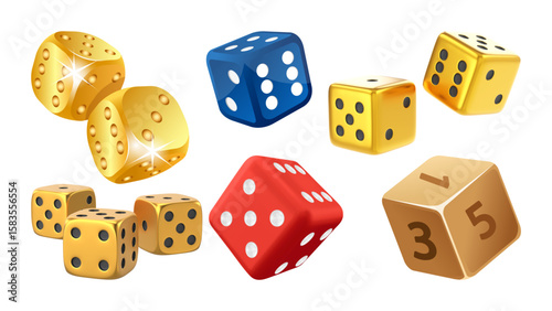 dice on white, dices on a white background. dice golden metallic. dice golden metallic isolated on transparent background, Png casino gambling game dices design element