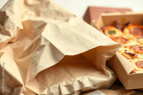 Fast food paper bag. PFAS substance in paper food packaging. Concept of using toxic packaging containing PFAS