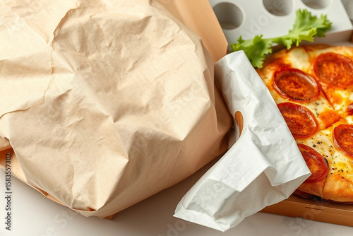 PFAS in paper food packaging. Concept of toxic packaging containing PFAS